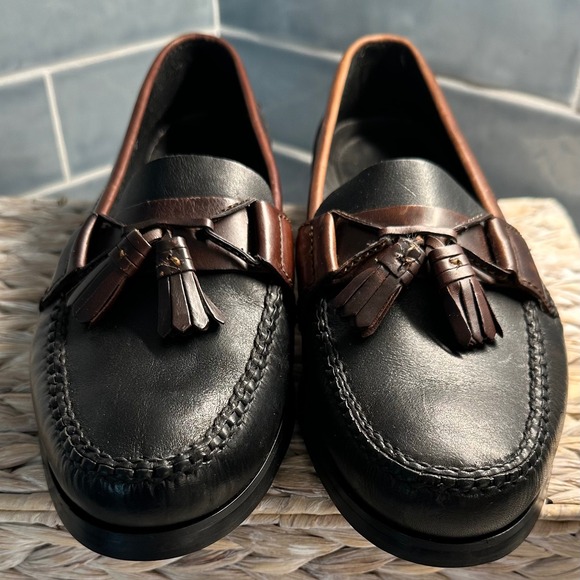 The Holmes Store T.B. Phelps Brown & Black Leather Tassel Penny Loafers Size 10 - Picture 2 of 13